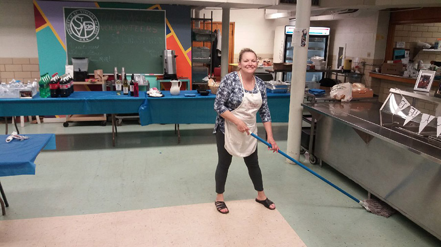 SVdP Volunteer Mopping the Floors of Our New Dining Hall at St Cyril & Methodius in Youngstown just off Rayen Ave